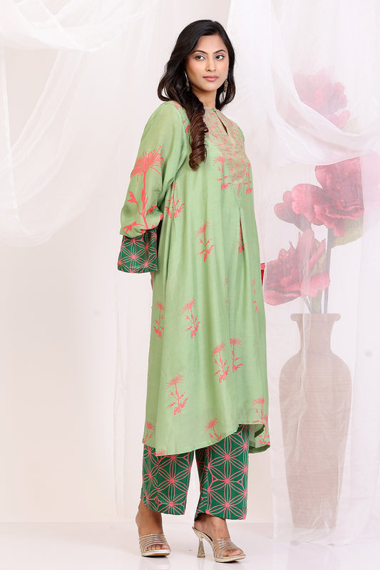 Pistachio Green And Leaf Green Kurta Set