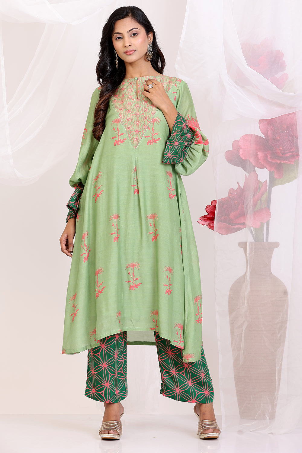 Pistachio Green And Leaf Green Kurta Set