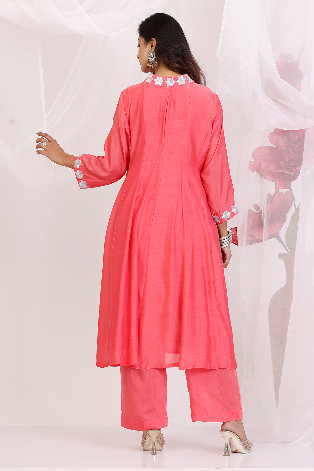 Coral and Grey Kurta Set
