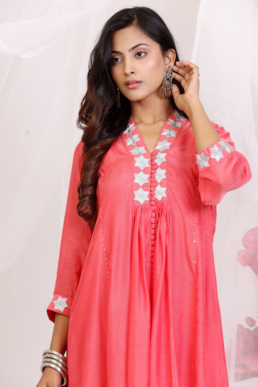Coral and Grey Kurta Set