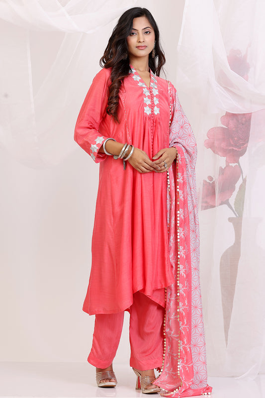 Coral and Grey Kurta Set