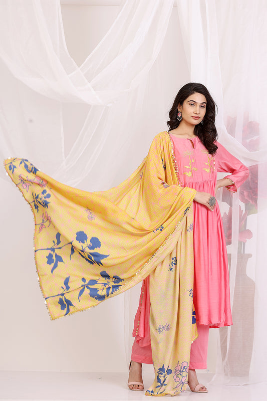 Coral And Ochre Yellow Kurta set