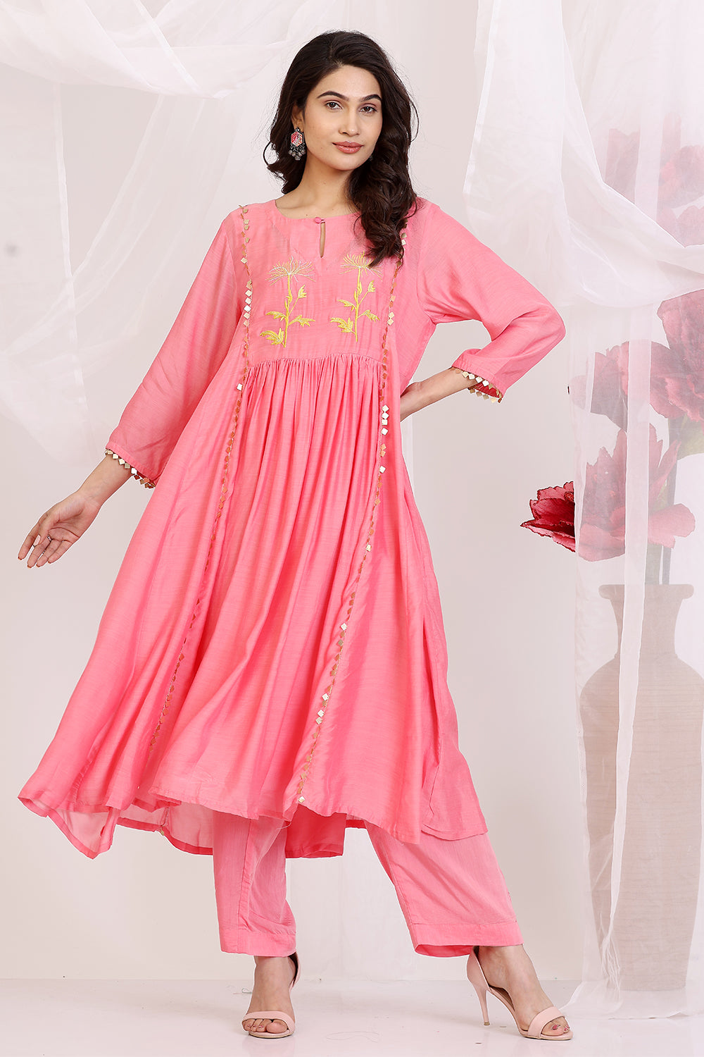 Coral And Ochre Yellow Kurta set