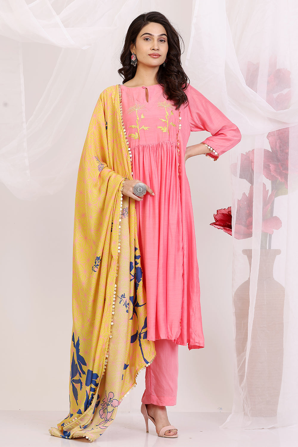 Coral And Ochre Yellow Kurta set