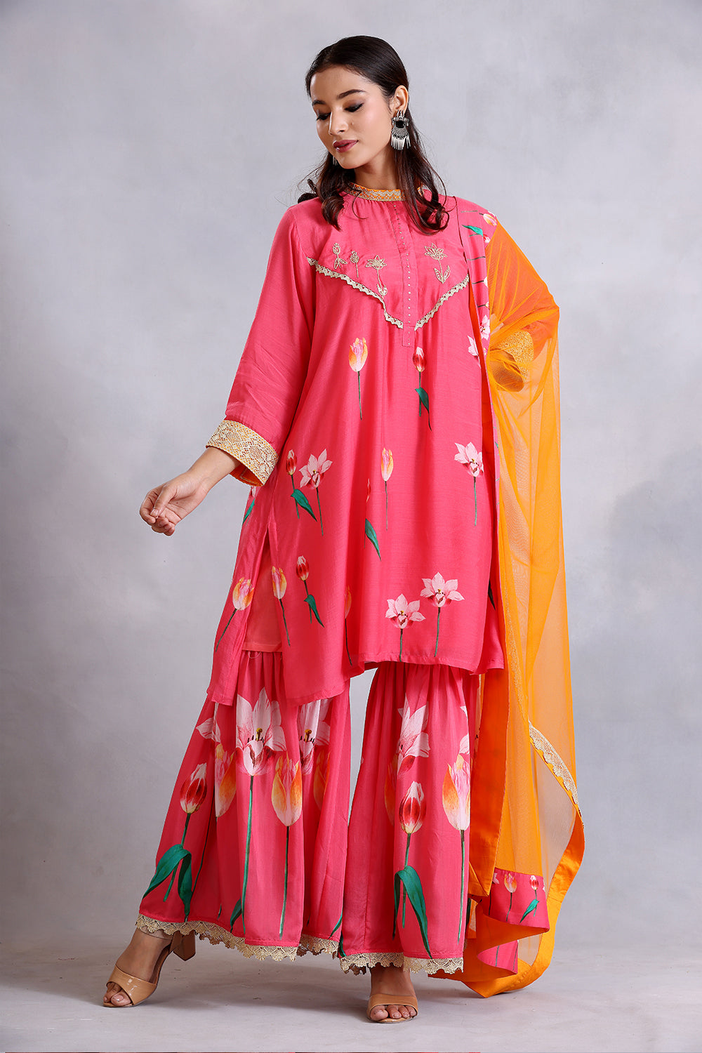 Coral Kurta and Gharara set