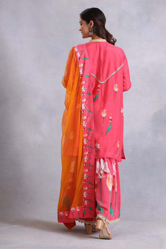 Coral Kurta and Gharara set