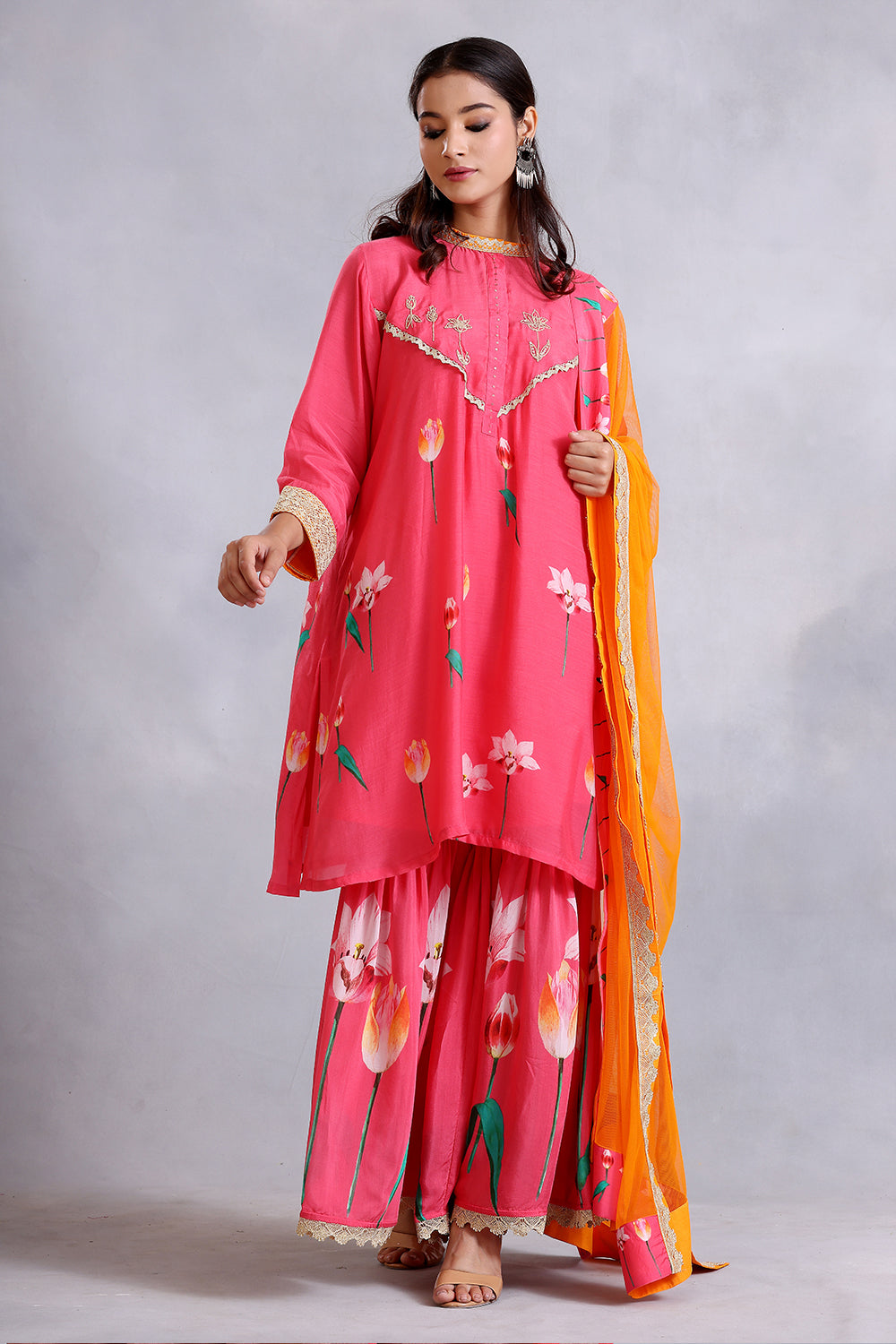 Coral Kurta and Gharara set