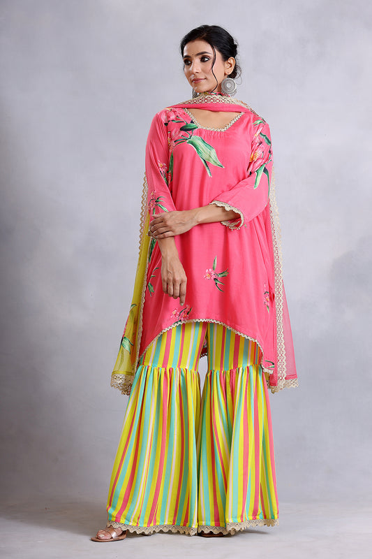 Coral Pink Kurta and Gharara Set