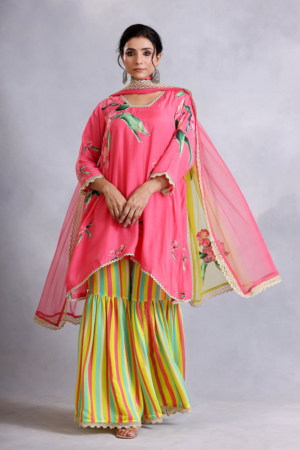Coral Pink Kurta and Gharara Set