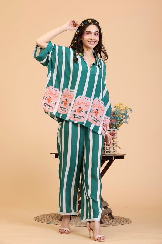 Green And White Coord Set