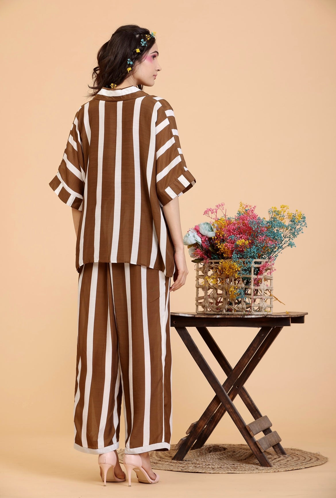 Coord set - Striped Fan (Brown)