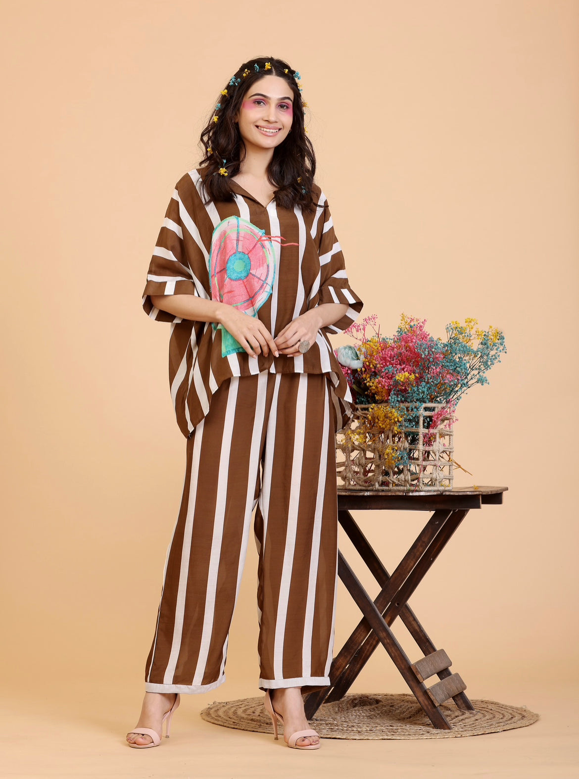 Coord set - Striped Fan (Brown)