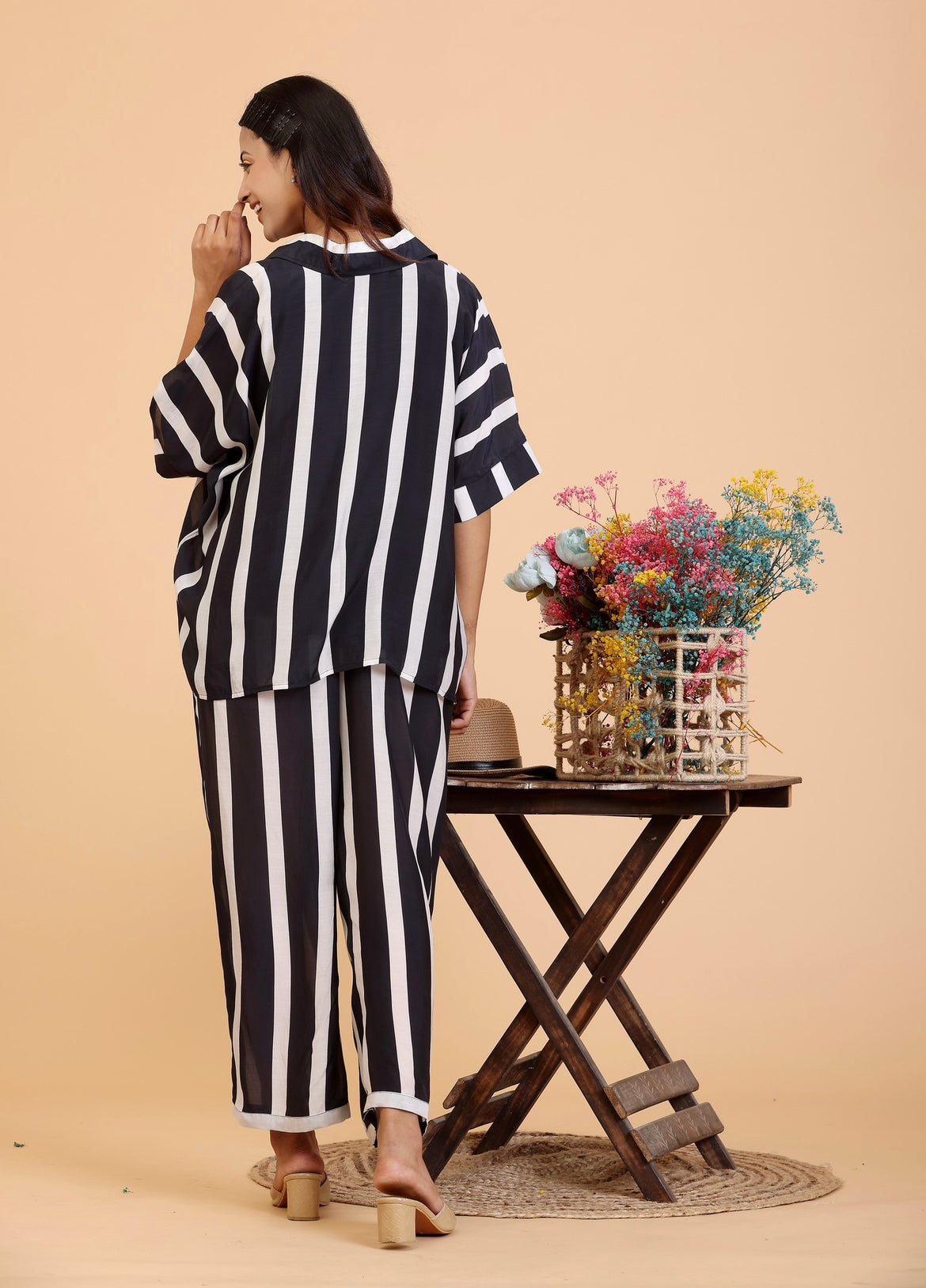 Coord set - Striped Fan (Black)