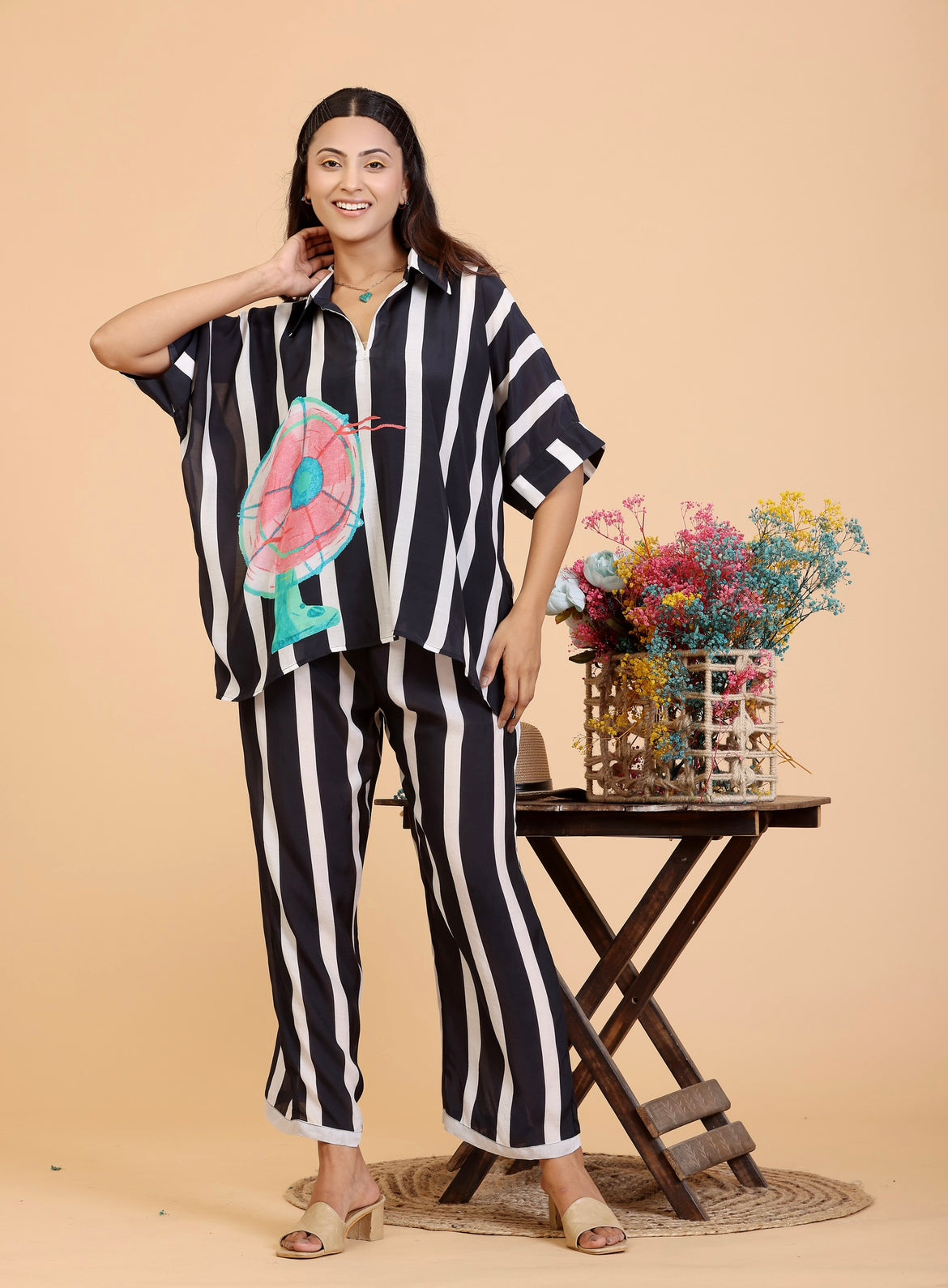 Coord set - Striped Fan (Black)