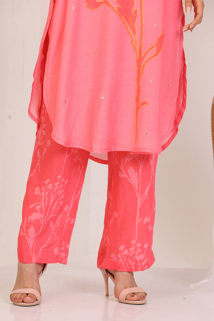 Salmon Pink And Coral Kurta Set