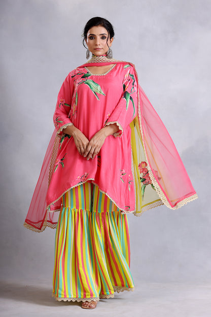 Coral Pink Kurta and Gharara Set