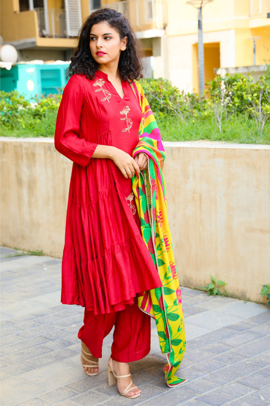 Gathered Kalidar set - Maroon
